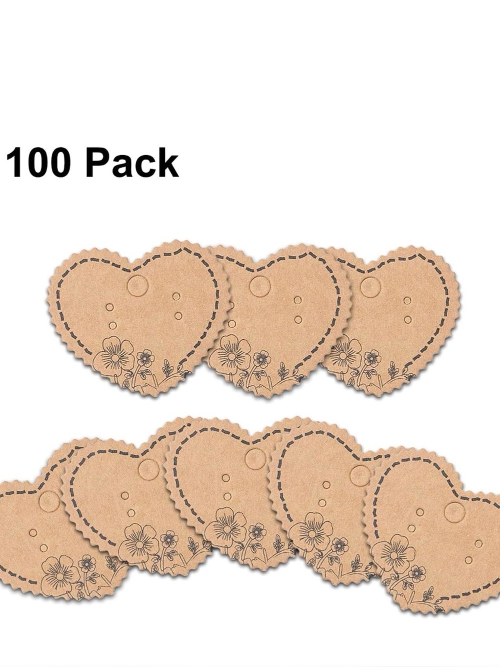 Brown Heart Shape Earring Display Cards, Kraft Paper Jewelry Cards